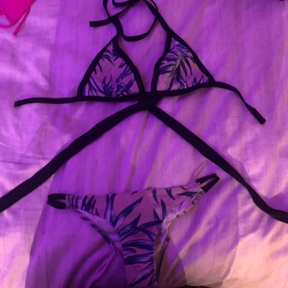 pink + teal leaves bikini set PINK victoria secret